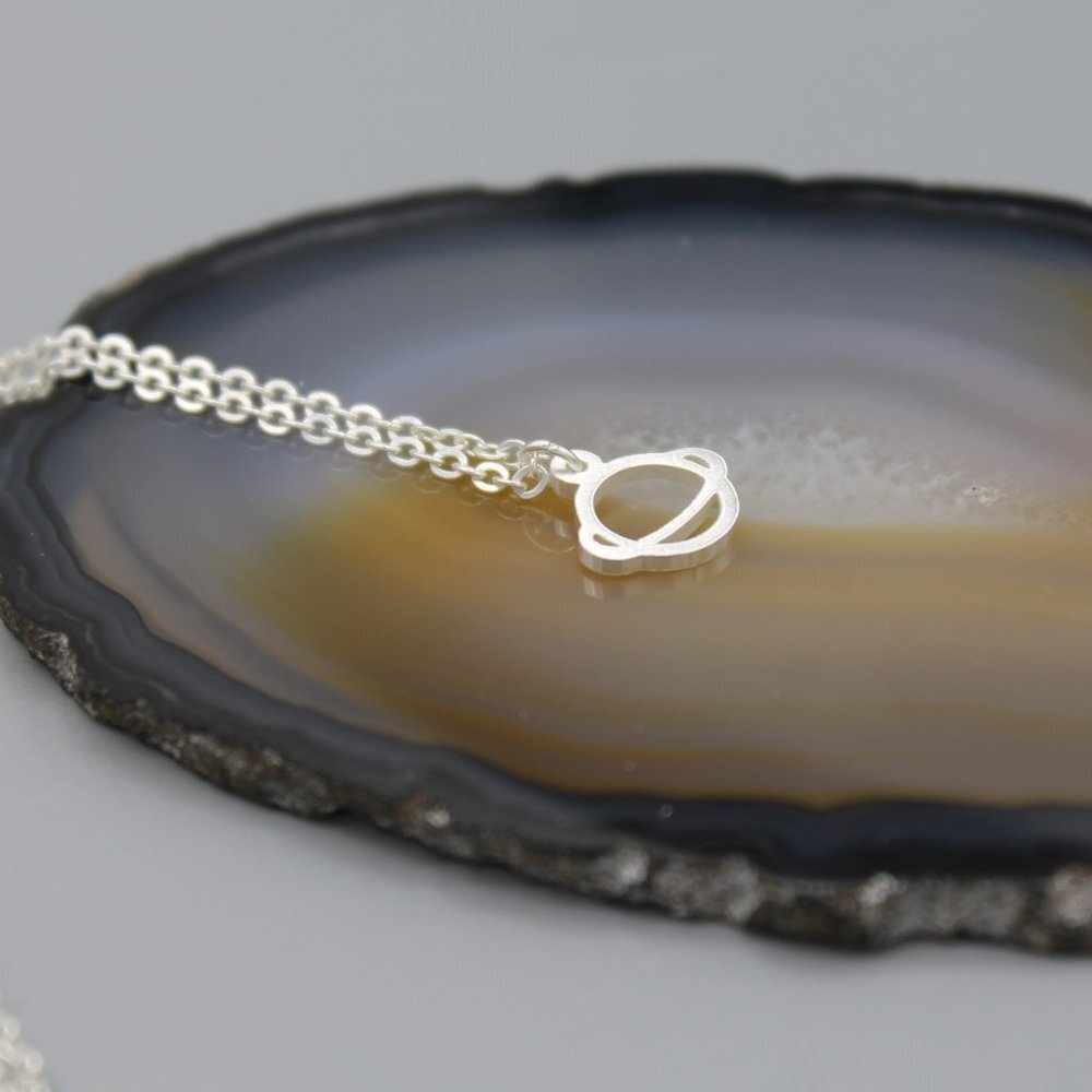 Jewelry necklace pendant with chain UFO alien dainty minimalist silver tone new - Picture 7 of 7
